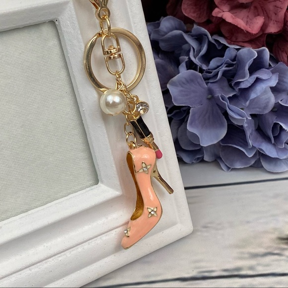 Glam Keychain with Pink High Heel Shoe & Lipstick - Picture 3 of 15